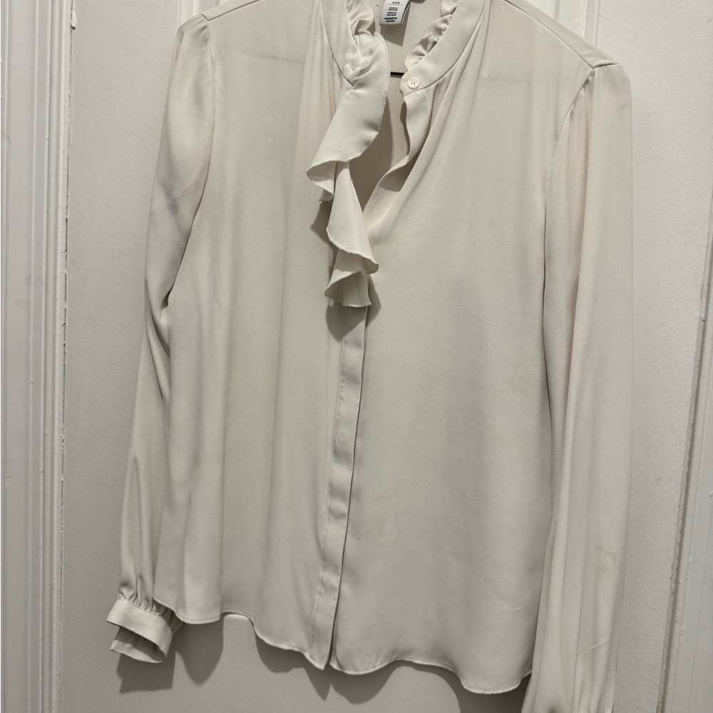 WHBM Elegant Cream Ruffle Blouse
